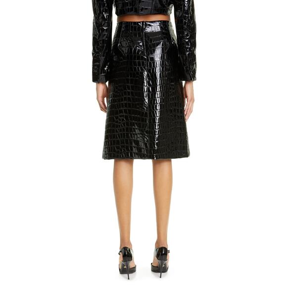 NWT Dolce & Gabbana Black Croc Faux-Leather Midi Skirt IT 36 US XXS - Picture 7 of 14